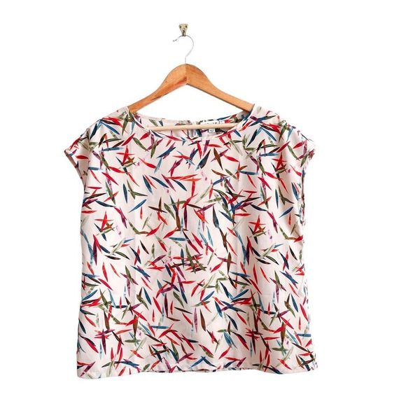 Molly Bracken ​Bamboo-Print Short-Sleeve Blouse Women's L NWOT - Picture 1 of 8